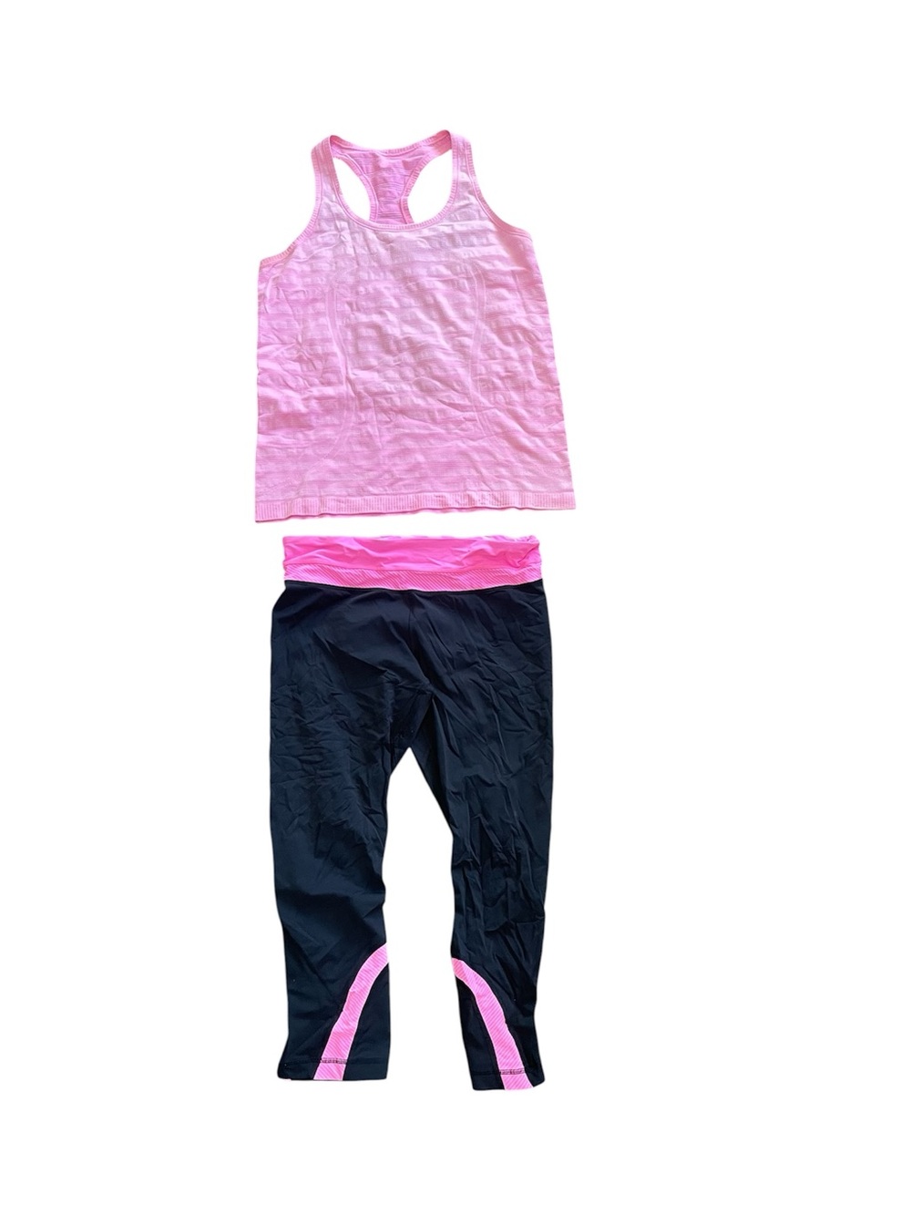 BUNDLE Matching Set - lululemon athletica Black/Pink Capri Leggings & Pink Shirt